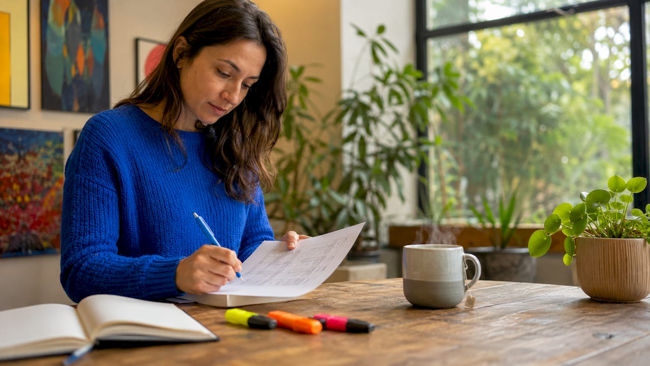 Tester reviewing acceptance criteria checklist at desk