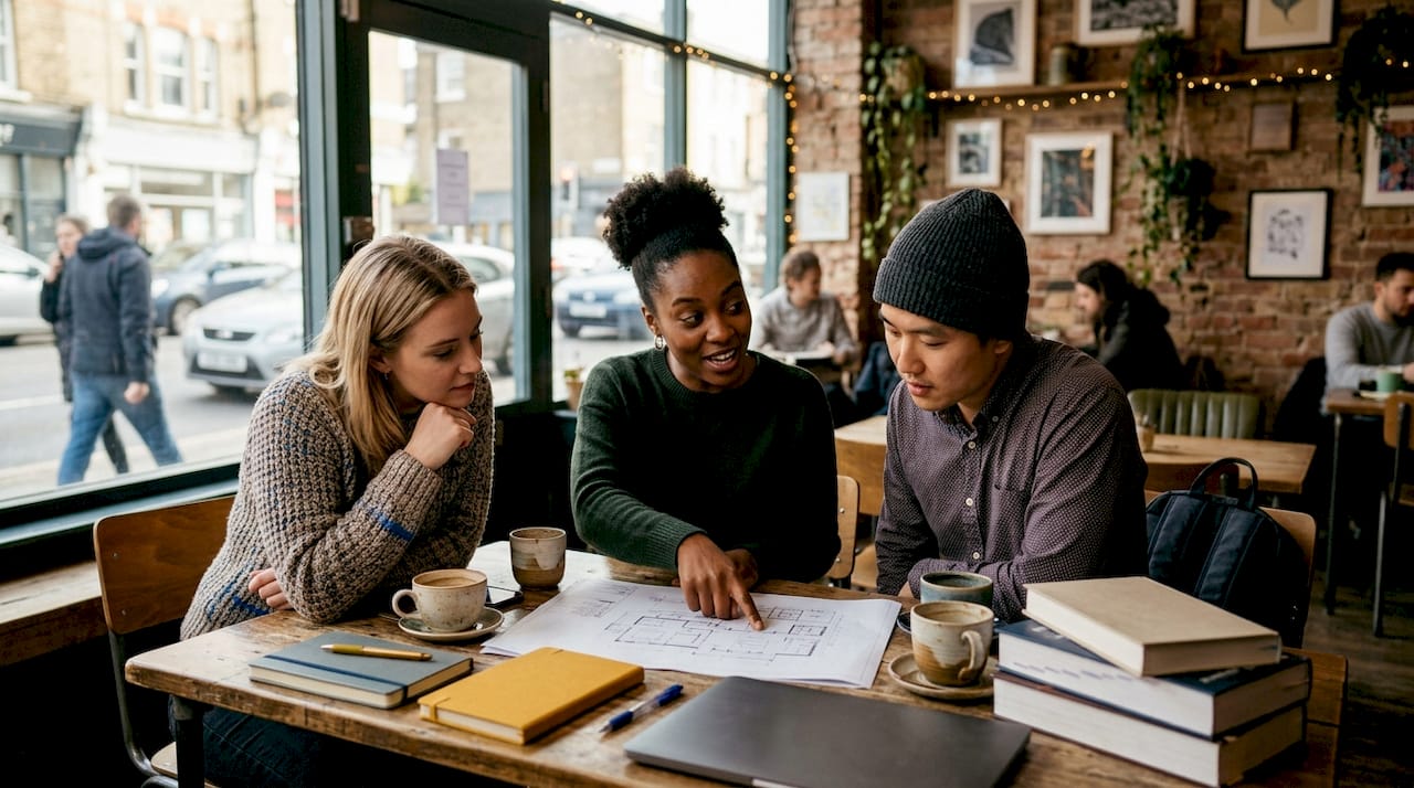 Developers discussing AI bug detection at meeting table
