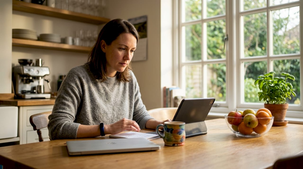 Software tester typing feedback at home desk
