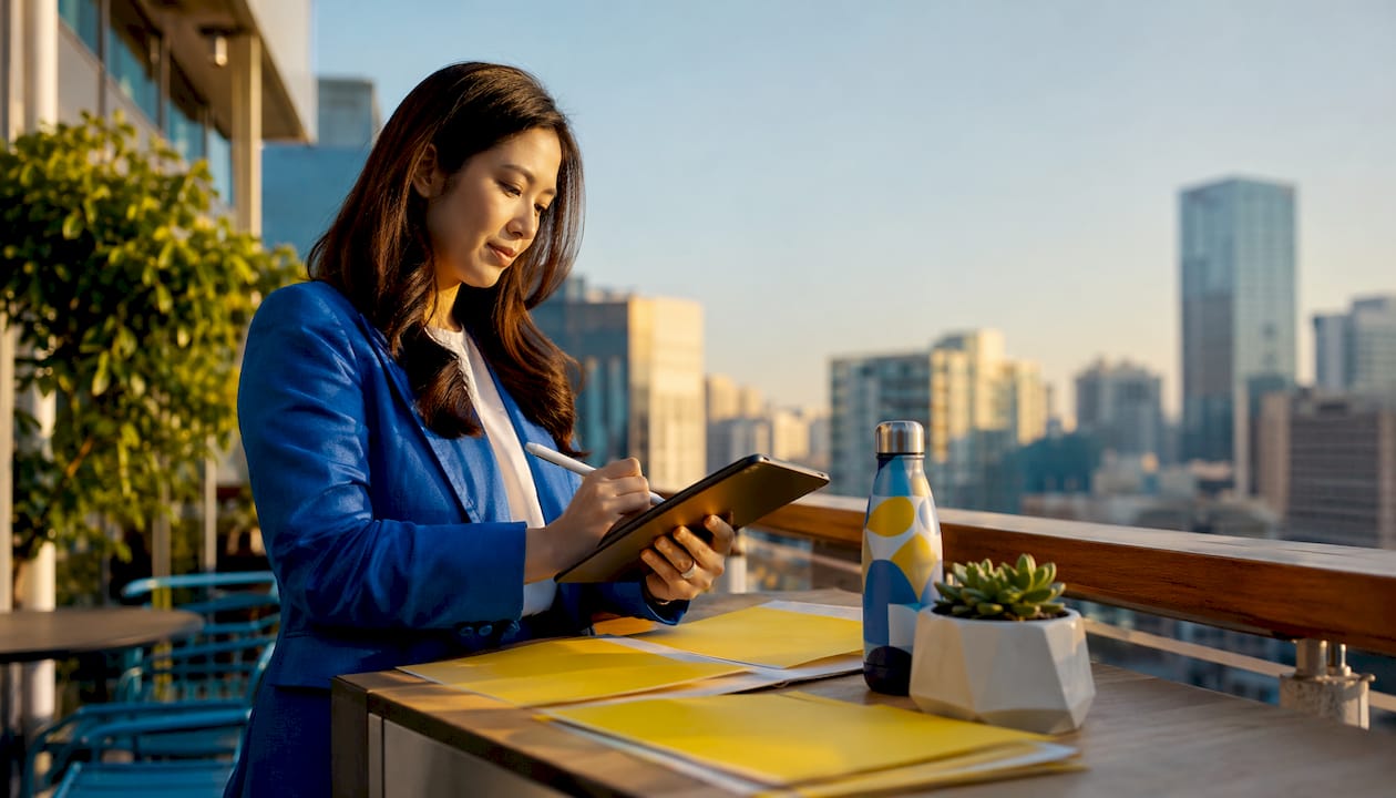 Businesswoman giving UAT feedback in conference room
