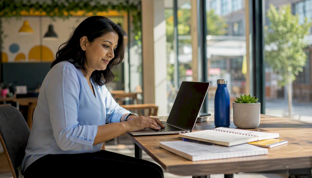 Woman conducting UAT testing at corporate desk