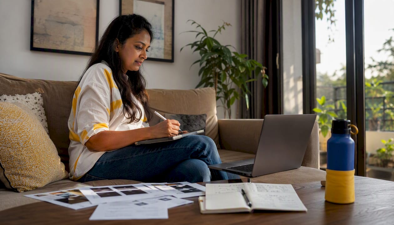 Woman using laptop and stylus for UAT feedback