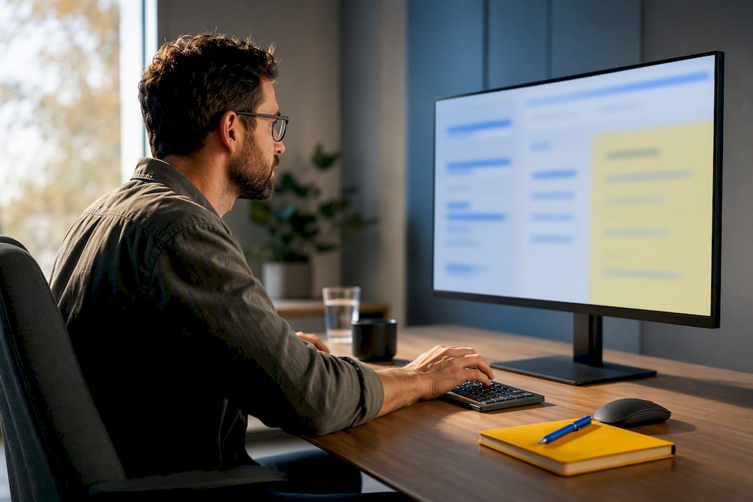 Tester reviewing software acceptance workflow