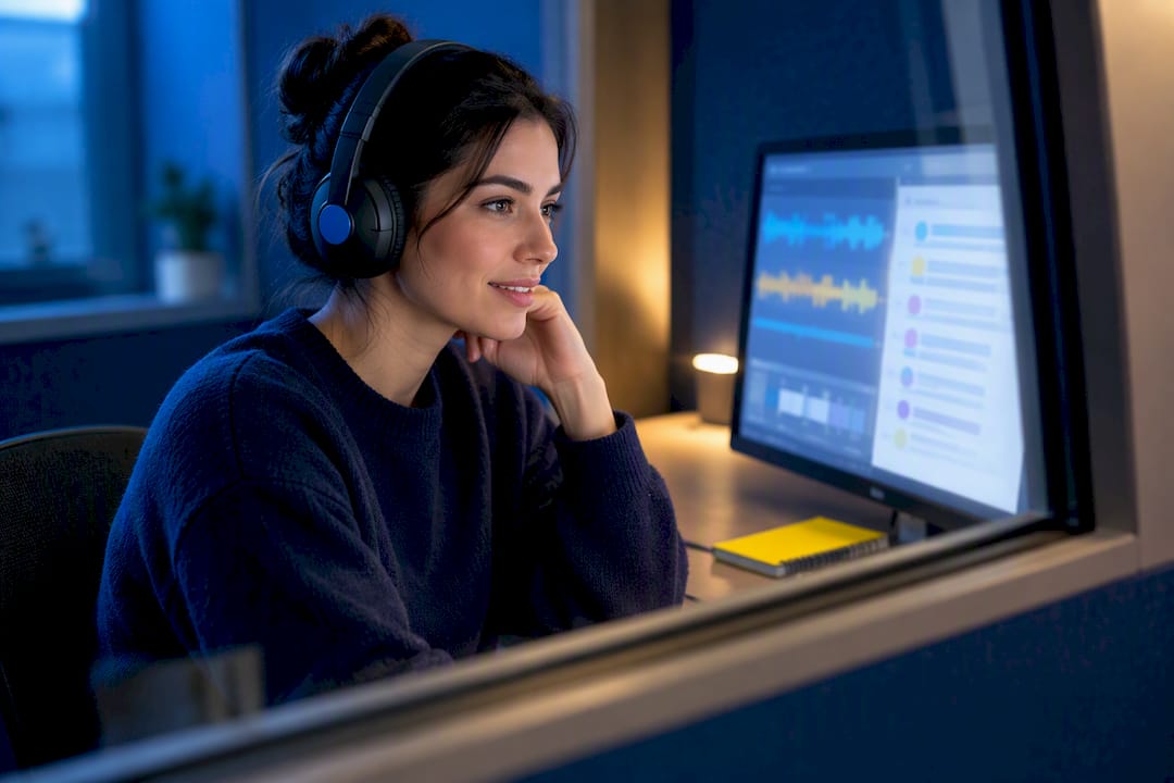 Analyst validating multi-speaker transcription accuracy